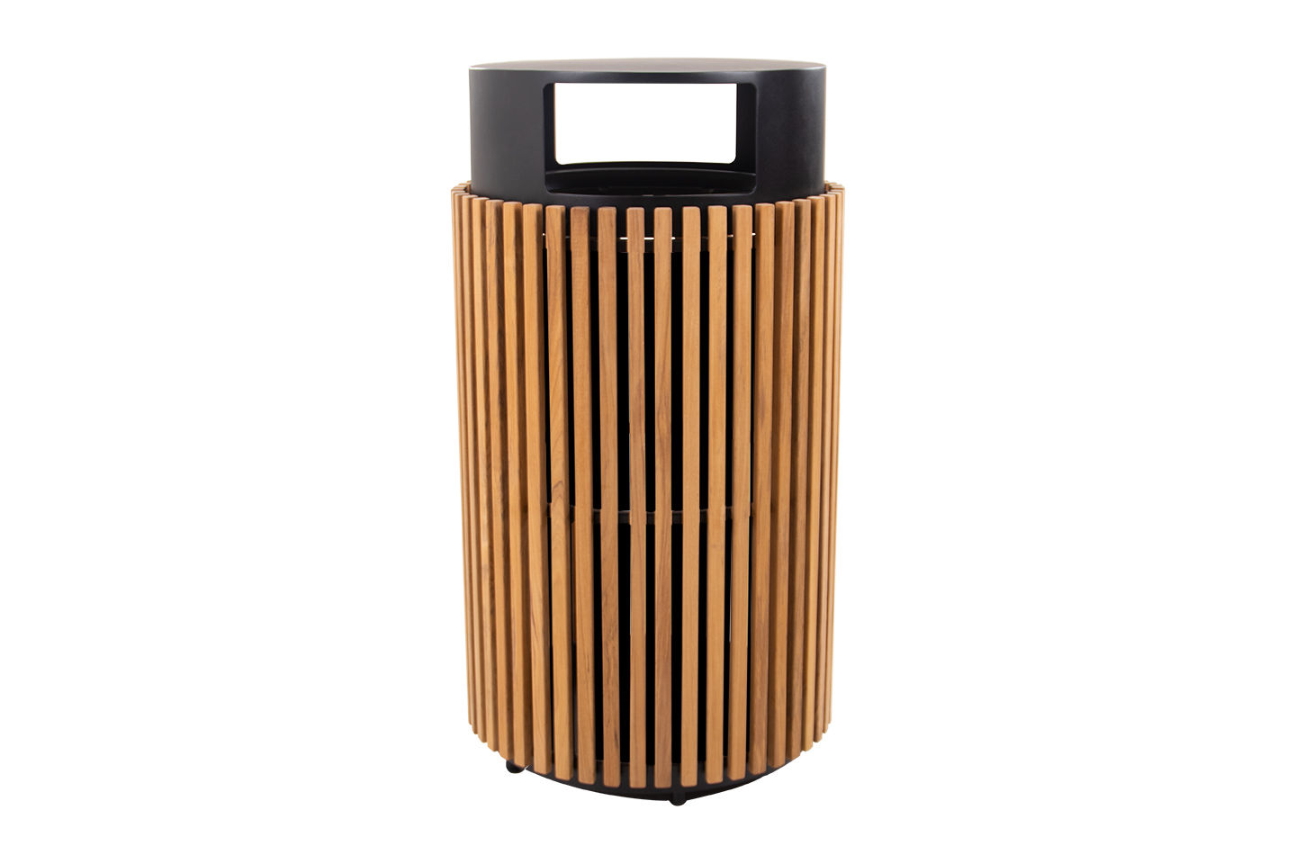Cube Teak Trash Receptacle, Side Opening